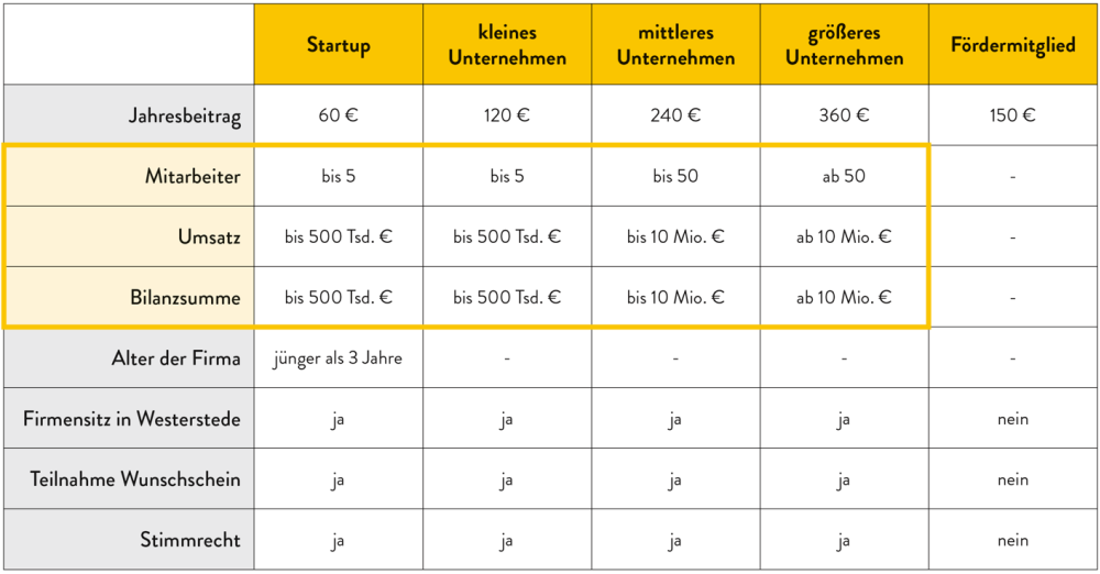 Tabelle zur Einschätzungs des passenden Mitgliedbeitrags